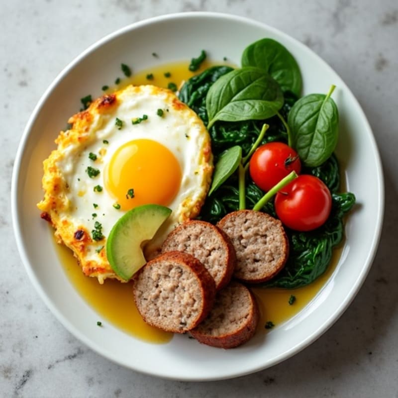 Egg White Scramble with Turkey Sausage and Sautéed Spinach