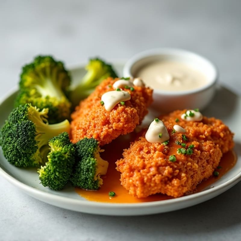 Crispy Buffalo Chicken with Roasted Broccoli and Creamy Ranch