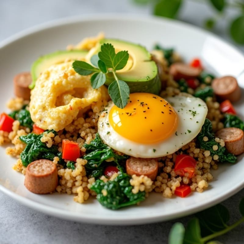 Egg White and Turkey Sausage Scramble with Quinoa and Spinach