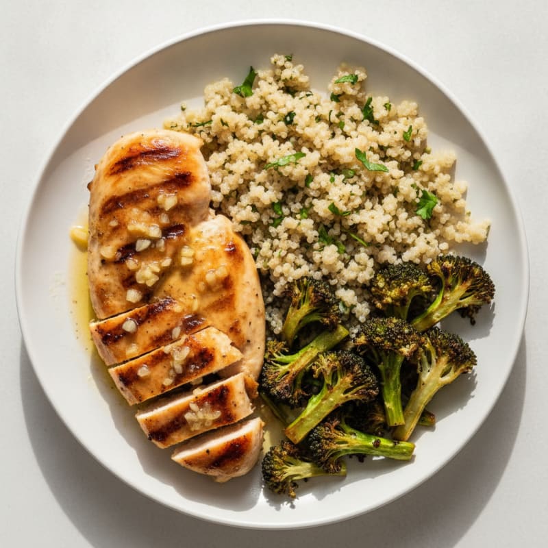 Grilled Chicken Breast with Quinoa and Roasted Broccoli