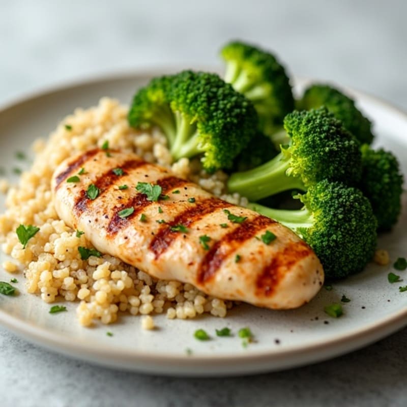 Grilled Chicken Breast with Roasted Broccoli and Quinoa