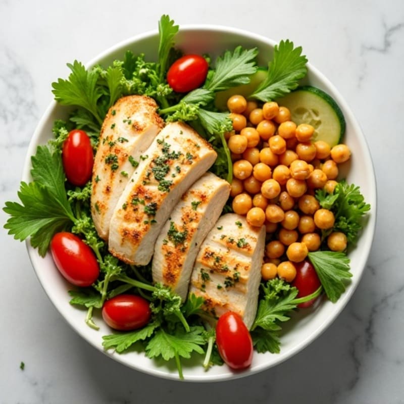 Lemon-Herb Chicken Salad with Fresh Greens and Crispy Chickpeas