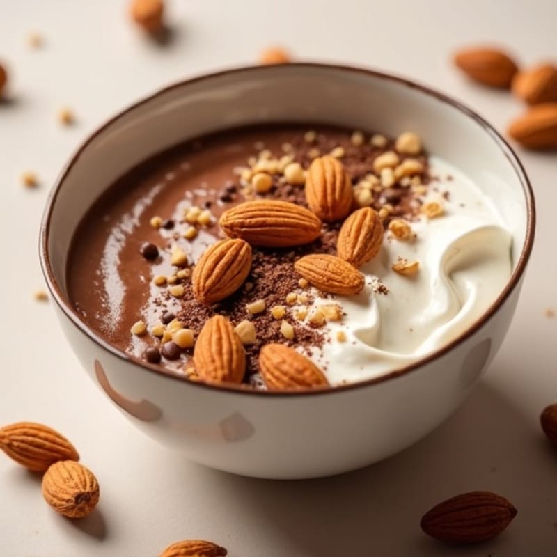 Creamy Chocolate Peanut Butter Protein Bowl with Crunchy Toasted Almonds