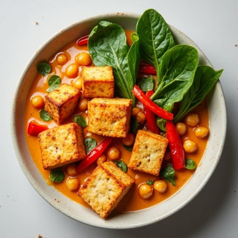 Crispy Tofu and Creamy Coconut Curry Vegetables