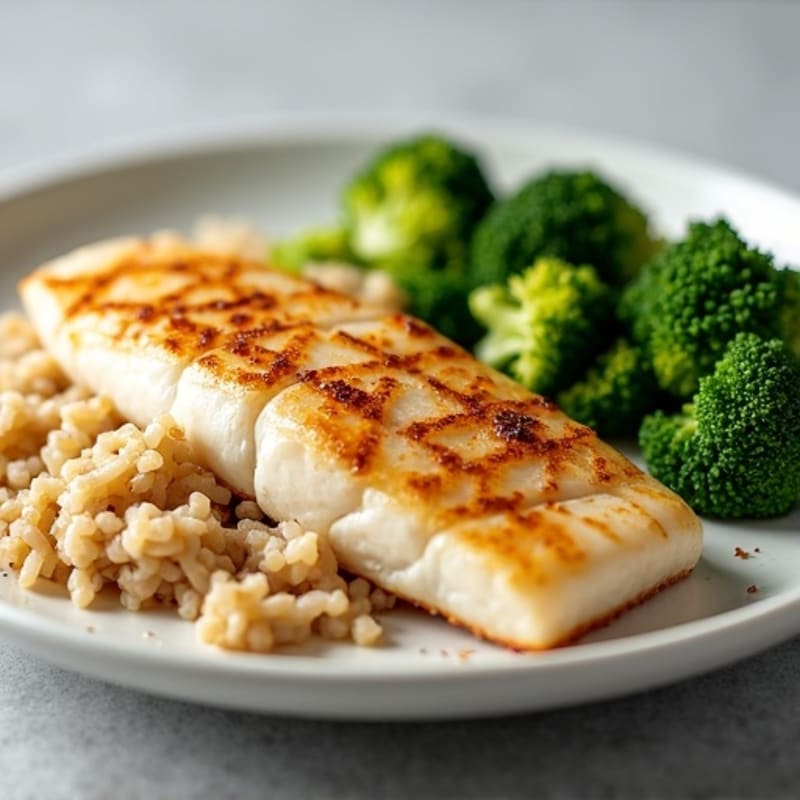 Seared Tilapia with Steamed Broccoli and Brown Rice