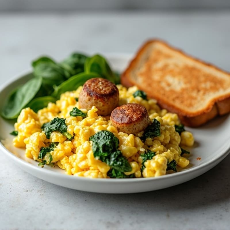 Egg White and Chicken Sausage Scramble with Spinach and Whole Wheat Toast