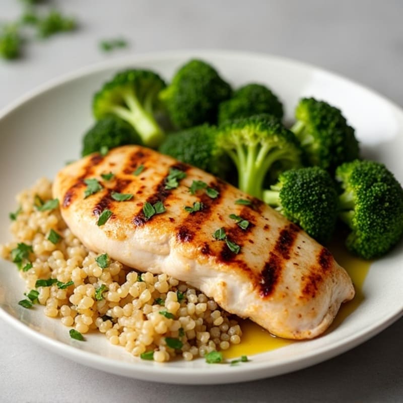 Grilled Chicken Breast with Quinoa and Roasted Broccoli