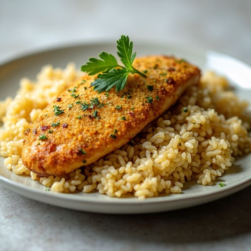 Herb-Crusted Chicken with Lemon Garlic Rice