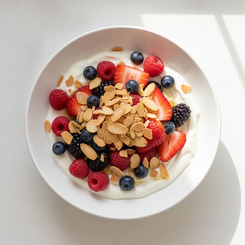 Silky Greek Yogurt Protein Bowl with Mixed Berries and Almonds