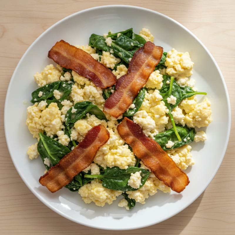 Cottage Cheese Scramble with Spinach and Turkey Bacon
