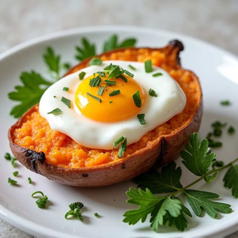 Crispy-Skin Sweet Potato with Greek Yogurt and Herbs