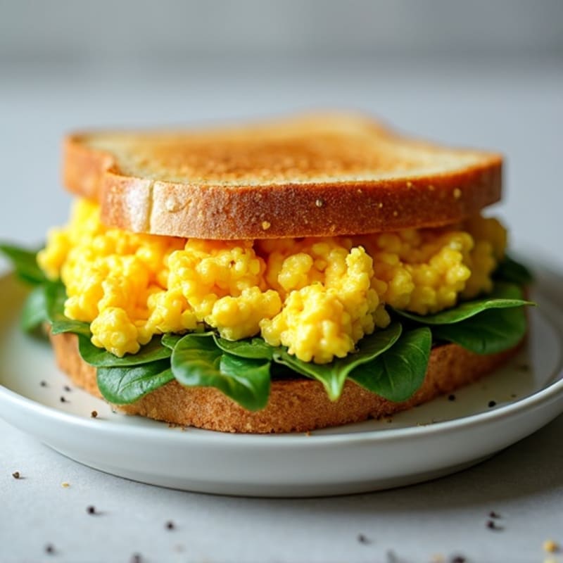 Fluffy Scrambled Egg Sandwich with Fresh Spinach and Avocado