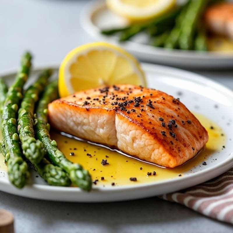 Seared Salmon with Roasted Asparagus and Lemon