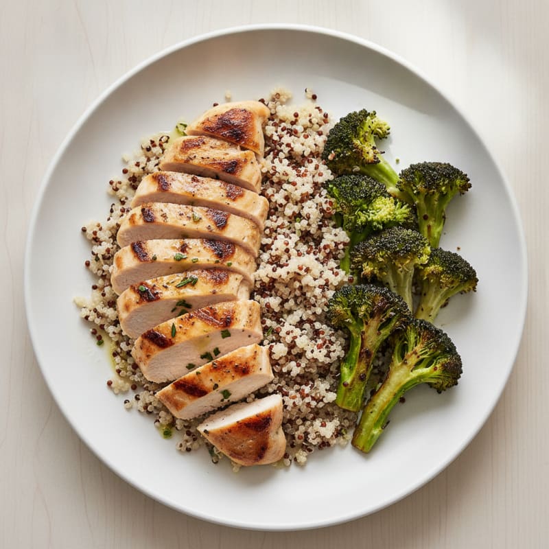 Grilled Chicken Breast with Quinoa and Roasted Broccoli