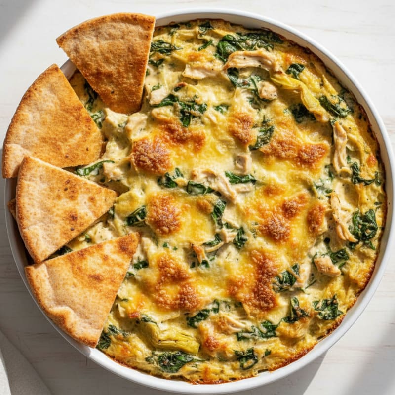 Baked Spinach Artichoke Dip with Toasted Pita