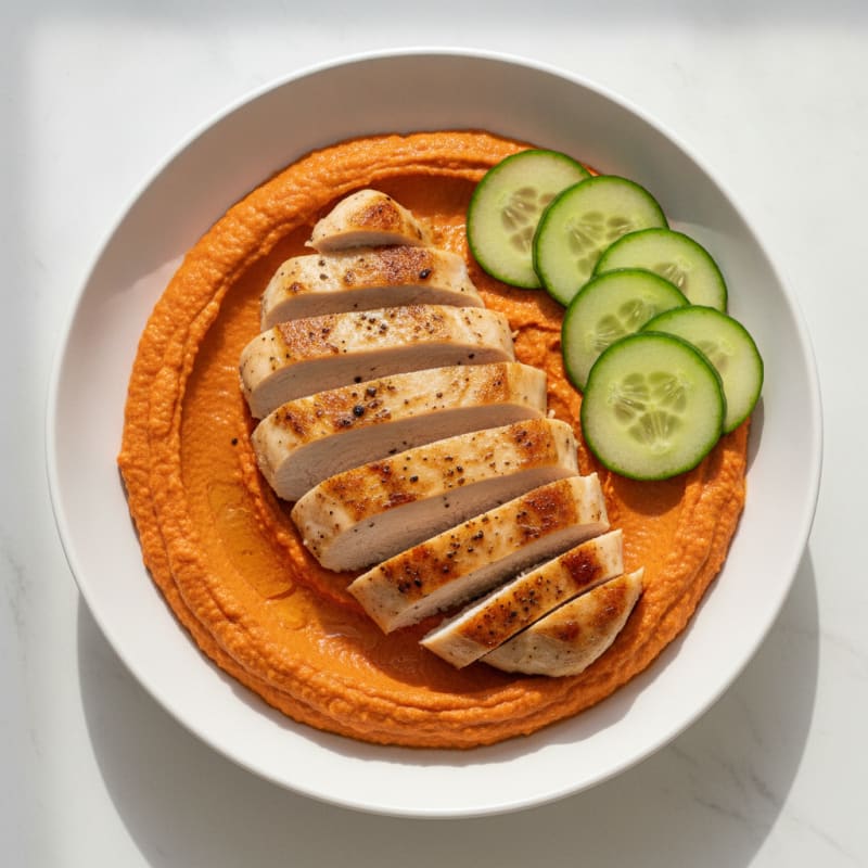 Roasted Red Pepper Hummus with Seared Chicken