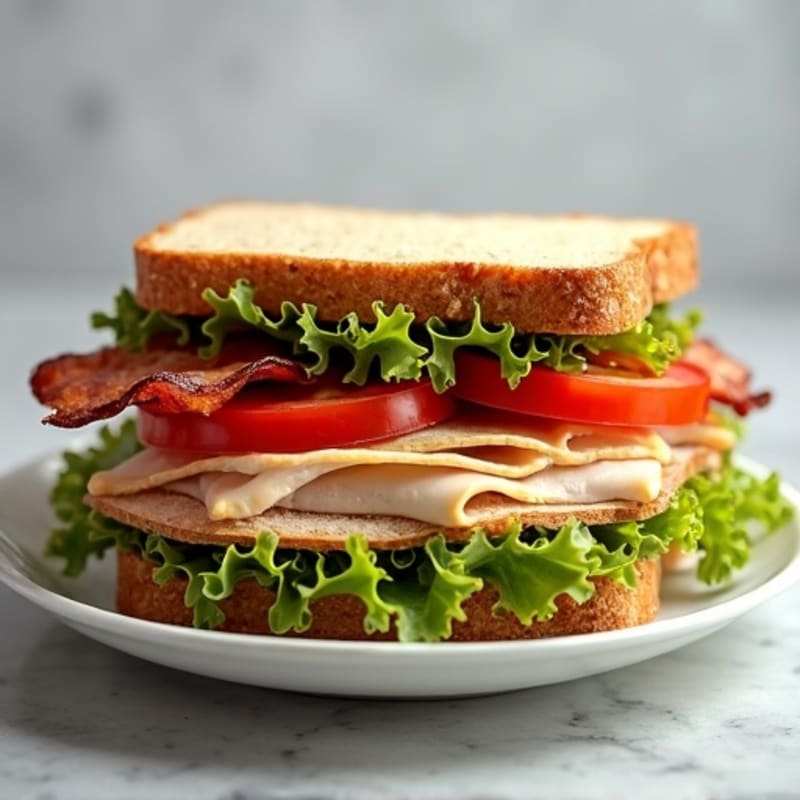 Turkey Club Sandwich with Crispy Turkey Bacon and Fresh Greens