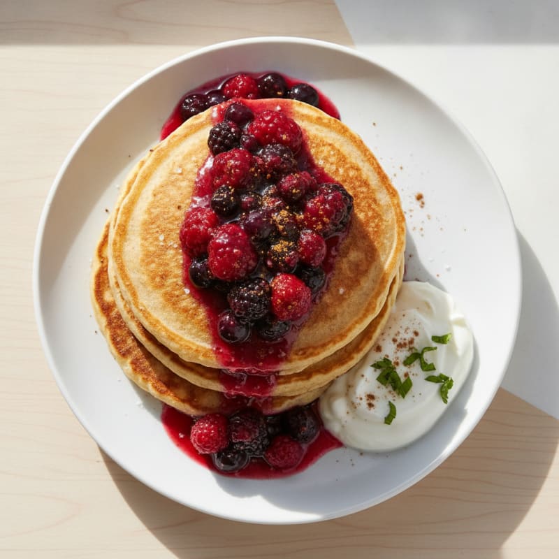 Fluffy Buttermilk Pancakes with Berry Compote