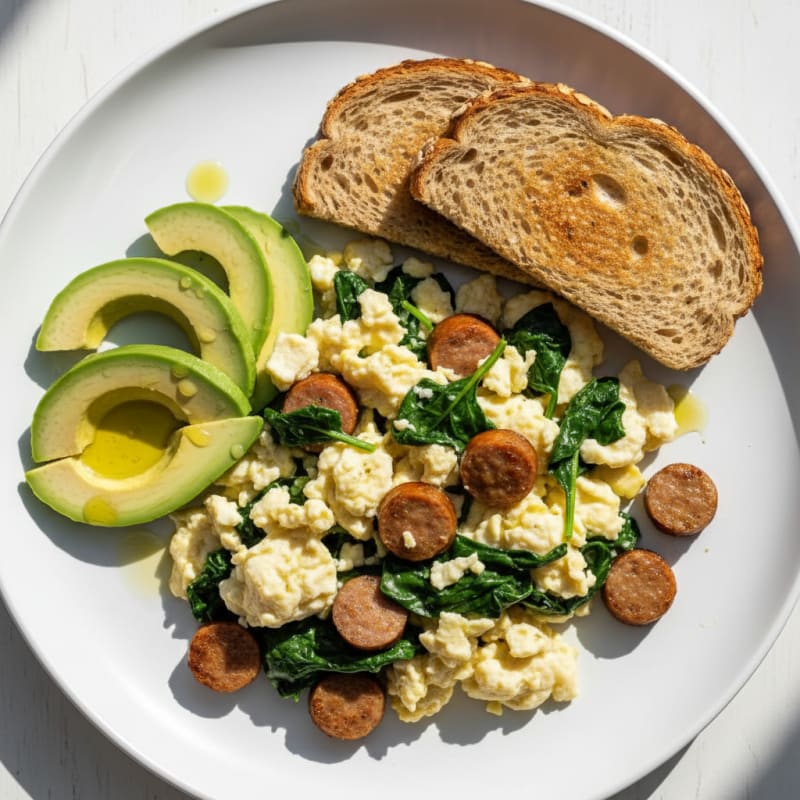 Egg White Scramble with Turkey Sausage and Spinach