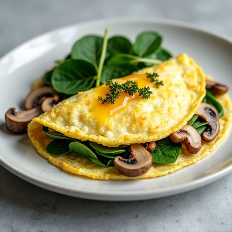 Egg White Spinach Omelette with Cottage Cheese and Sautéed Mushrooms