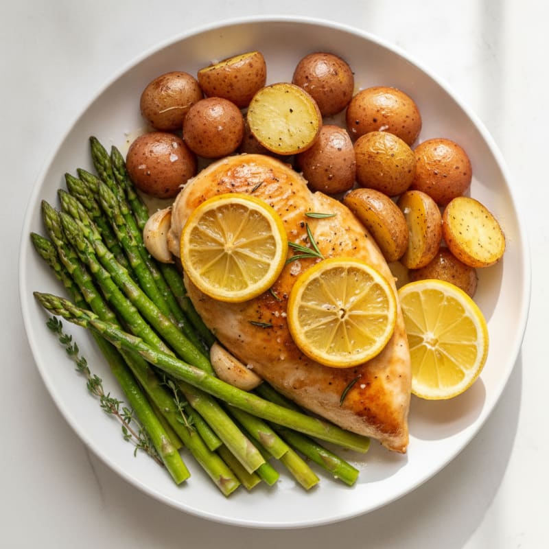 Lemon Herb Roasted Chicken with Asparagus
