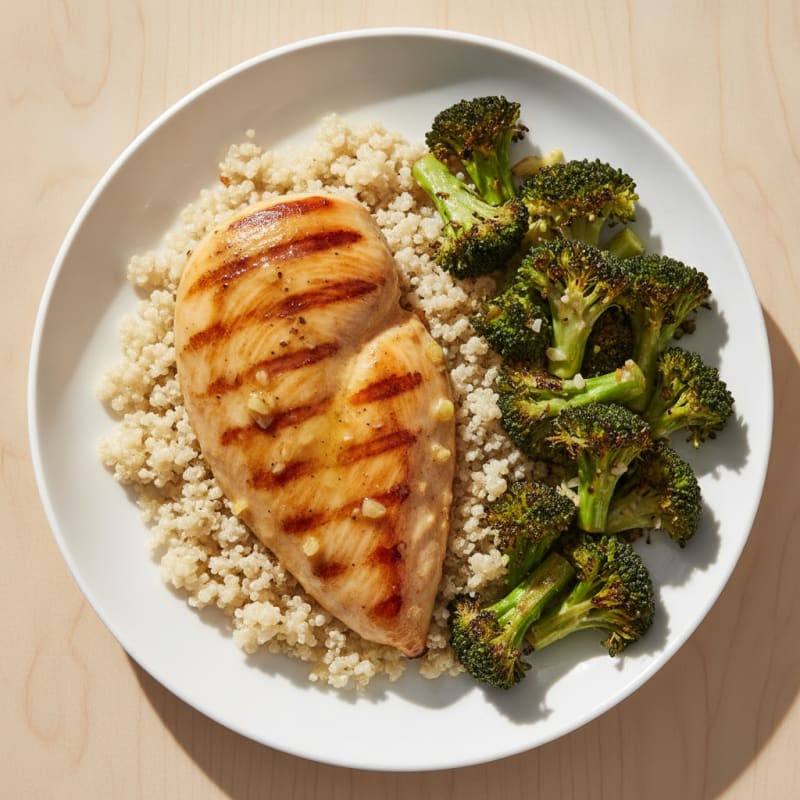 Grilled Lemon Chicken Breast with Roasted Broccoli and Quinoa