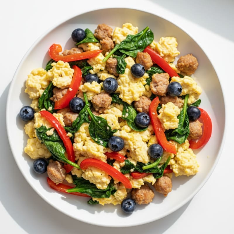 Egg White and Turkey Sausage Scramble with Spinach and Bell Peppers