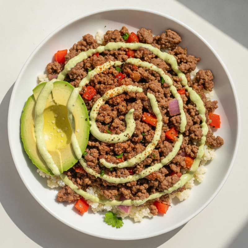 Hearty Beef Burrito Bowl with Lime Crema