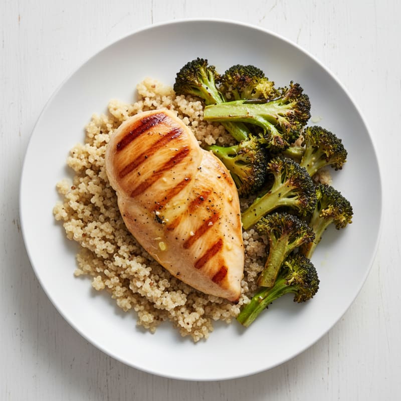 Grilled Chicken Breast with Quinoa and Roasted Broccoli