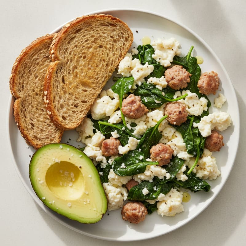 Egg White and Turkey Sausage Scramble with Spinach