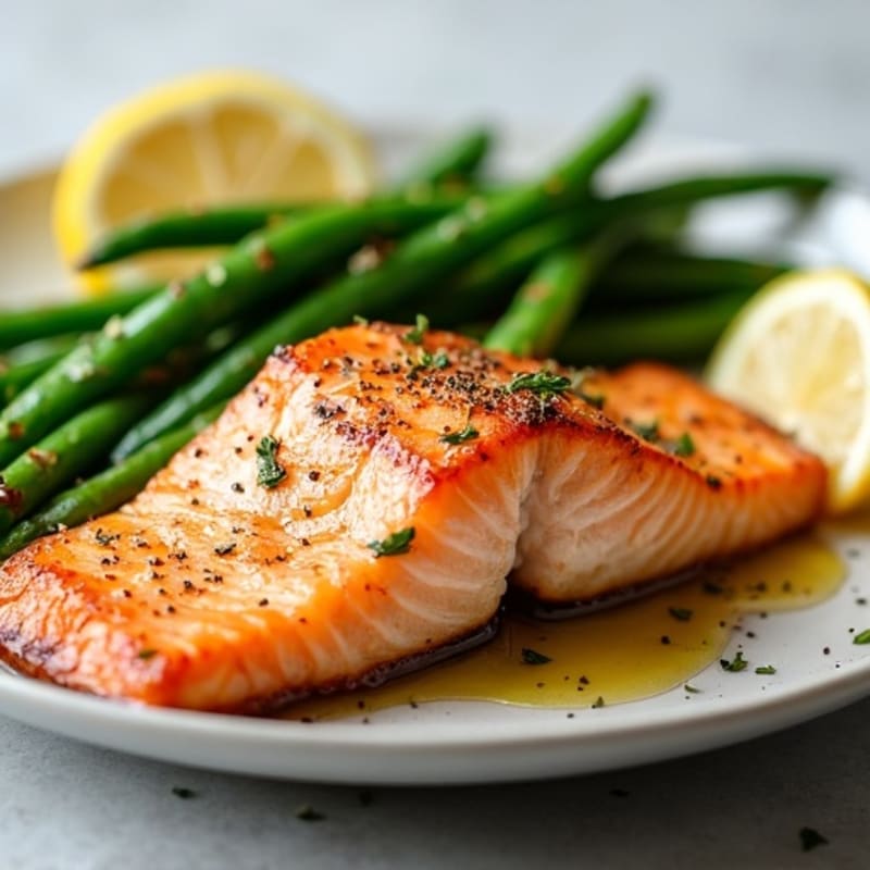 Crispy Pan-Seared Salmon with Roasted Green Beans