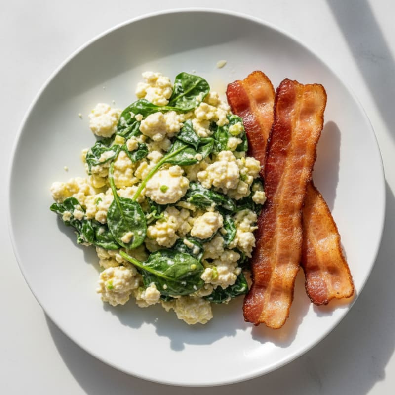Cottage Cheese Scramble with Spinach and Turkey Bacon