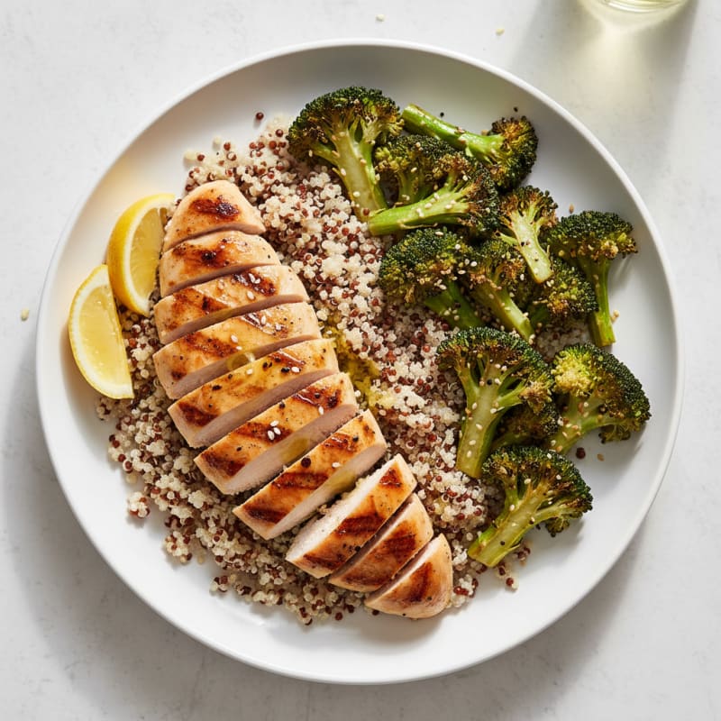 Grilled Chicken Breast with Quinoa and Roasted Broccoli