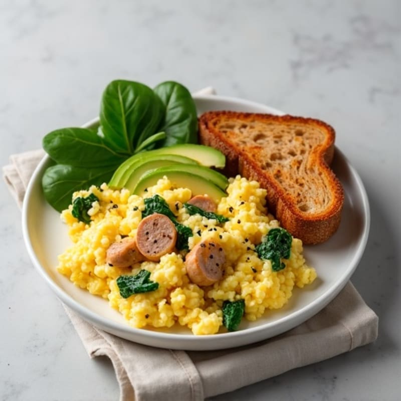 Egg White Scramble with Turkey Sausage and Spinach