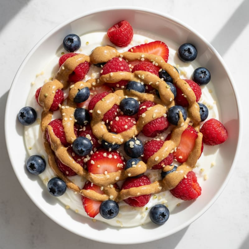 Greek Yogurt Protein Bowl with Mixed Berries and Almond Butter