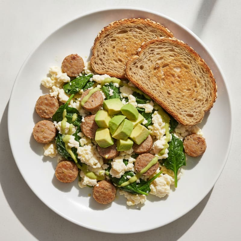 Egg White and Turkey Sausage Scramble with Spinach