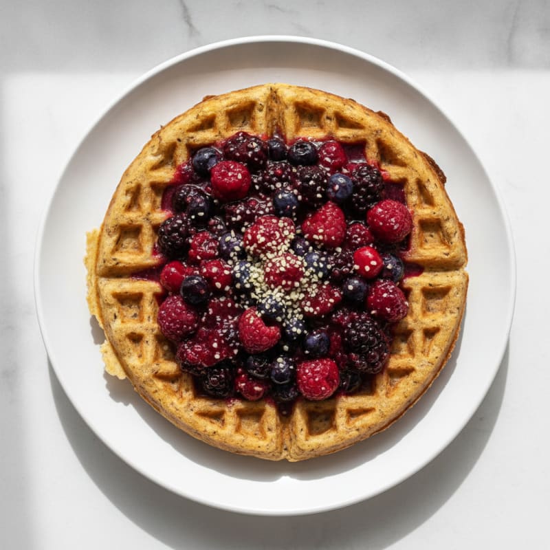 Flaxseed Protein Waffles with Berry Compote