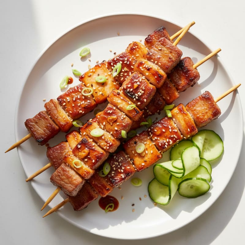 Spicy Gochujang Pork Belly Skewers