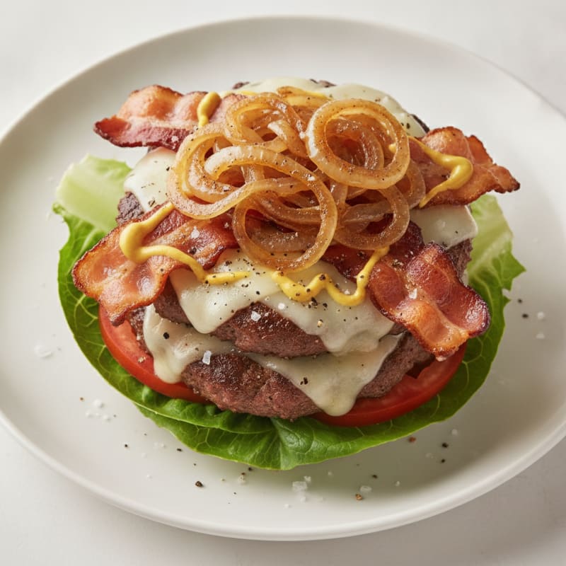 Double Bacon Cheeseburger with Caramelized Onions