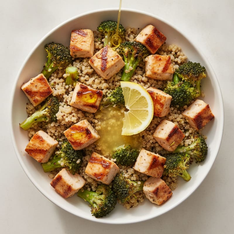 Grilled Chicken and Quinoa Bowl with Roasted Broccoli