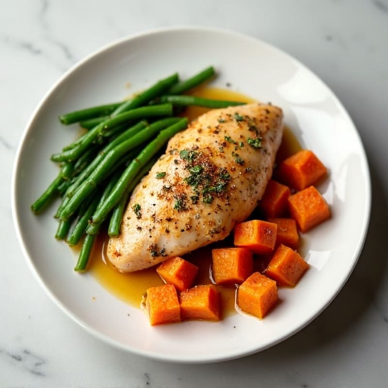 Herb-Roasted Sweet Potato and Chicken with Crispy Green Beans