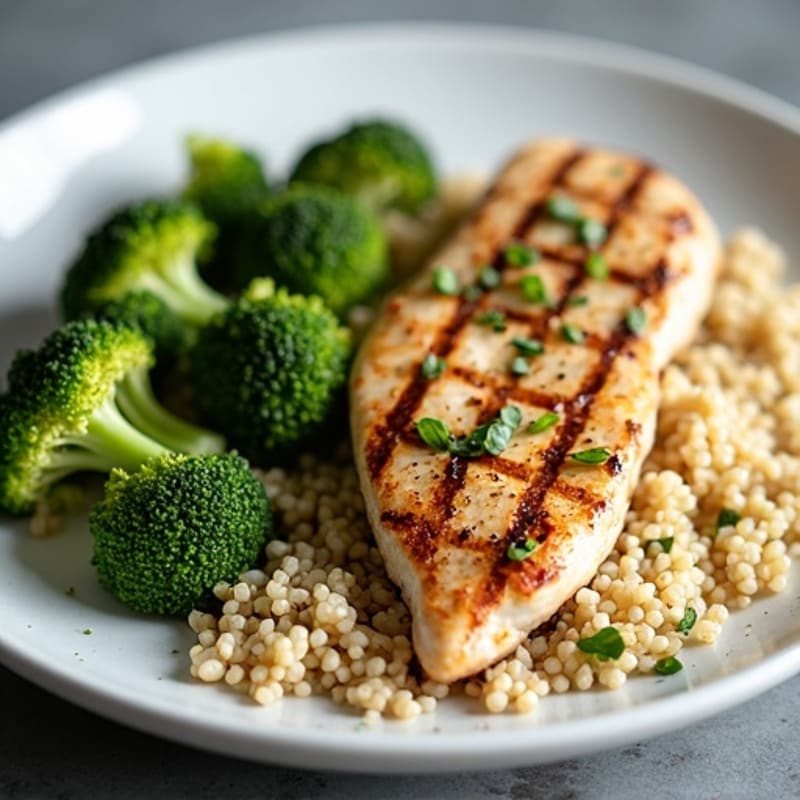 Grilled Chicken Breast with Quinoa and Roasted Broccoli