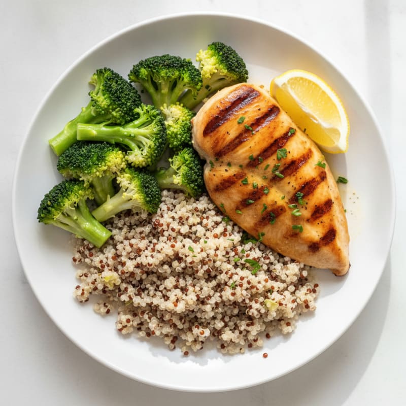 Grilled Chicken Breast with Quinoa and Steamed Broccoli