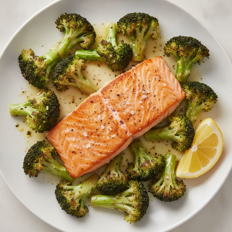 Seared Salmon Fillet with Roasted Broccoli