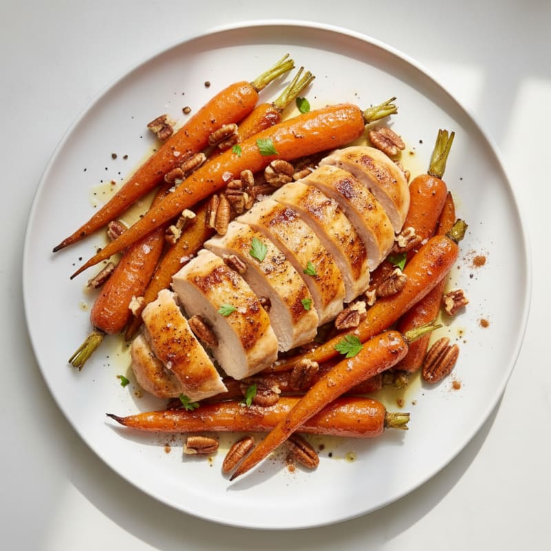 Maple-Glazed Roasted Carrots and Chicken with Pecans