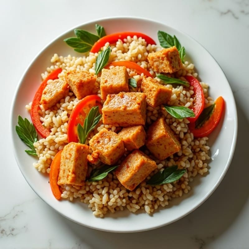 Chicken Kimchi Brown Rice Stir-Fry with Crispy Vegetables