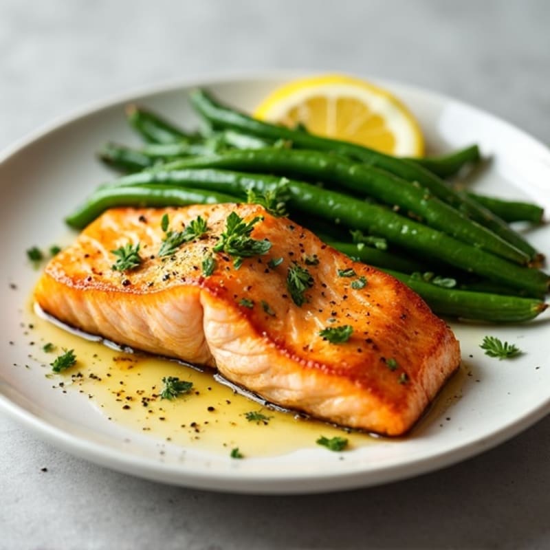 Lemon-Garlic Roasted Salmon with Crispy Green Beans