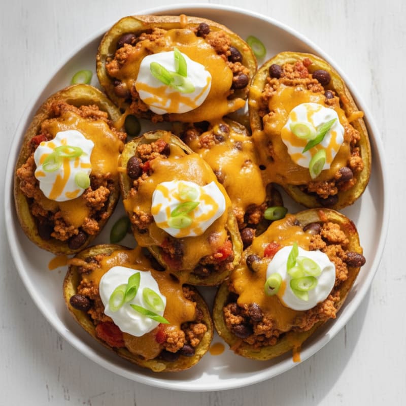 Loaded Chili Cheese Potato Skins