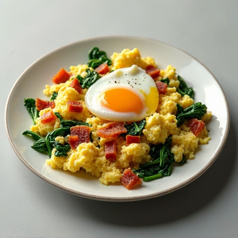 Cottage Cheese Egg Scramble with Spinach and Turkey Bacon