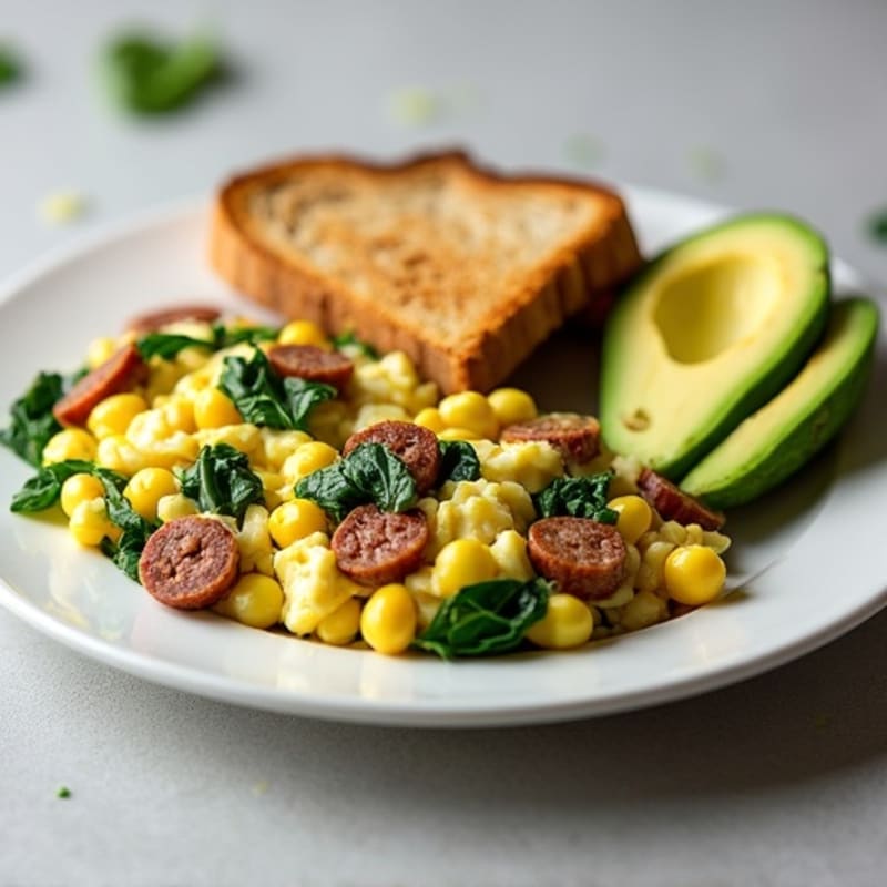 Egg White and Turkey Sausage Scramble with Spinach, Toast & Avocado